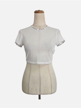 Alexander Wang White Mesh Cropped Tee with Contrast Trim